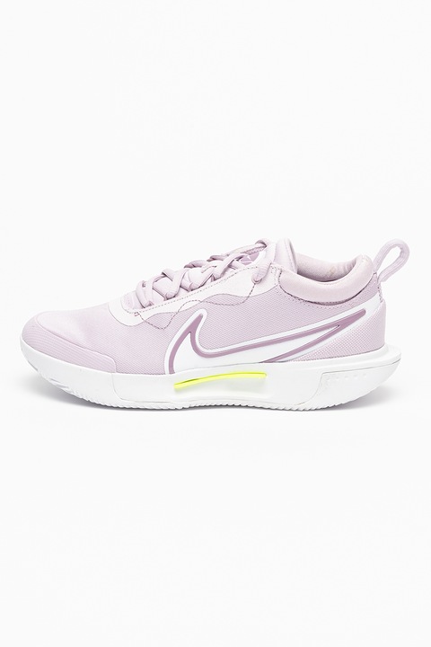 Nike, Pantofi cu imprimeu logo, pentru tenis Zoom Court Pro Clay, Alb/Lila