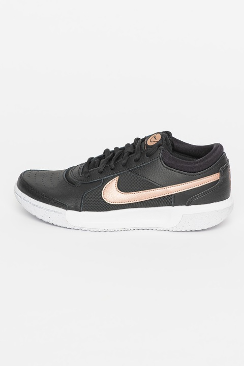 Nike, Pantofi cu garnituri de piele, pentru tenis Zoom Court Lite, Negru/Bronz