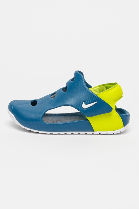 Nike, Сандали Sunray Protect с лого, Неоново зелено/Петролно синьо