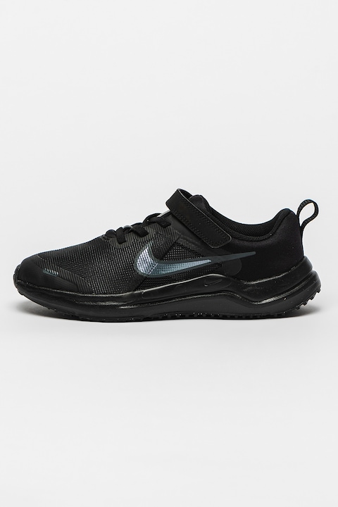 Nike, Мрежести обувки Downshifter 12 за бягане с еко кожа, Избеляло черно/Сребрист