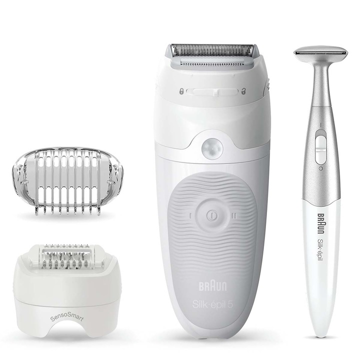 Епилатор Braun SES5-805, с технология за пинсети Micro-Grip, с накланяща се глава, мокро и сухо използване, бял