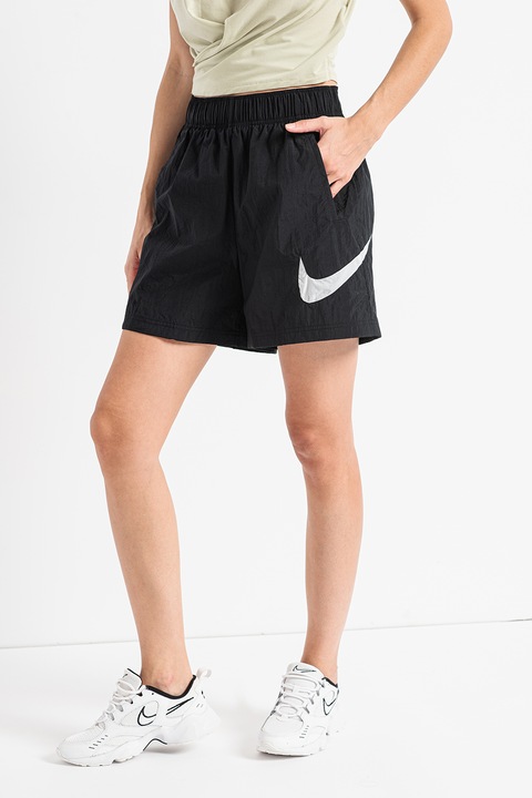Nike, Шорти Sportswear Essential с висока талия, Черен, XS