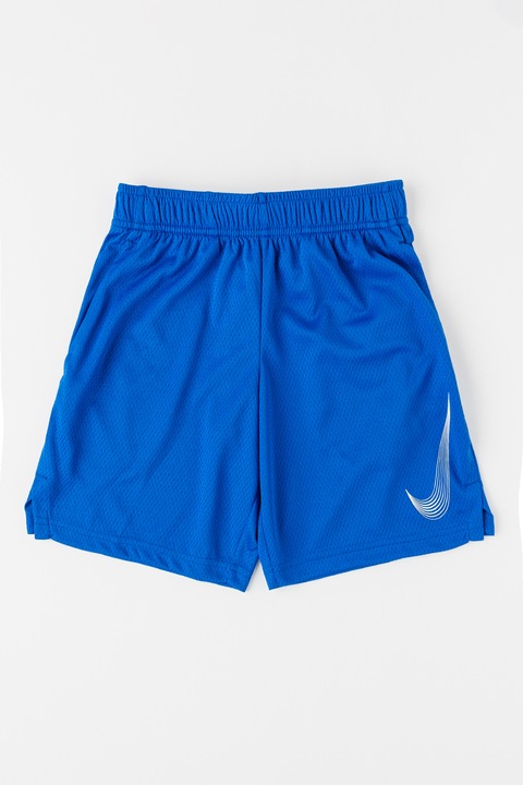 Nike, Къс фитнес панталон с Dri Fit и лого, Кралско син
