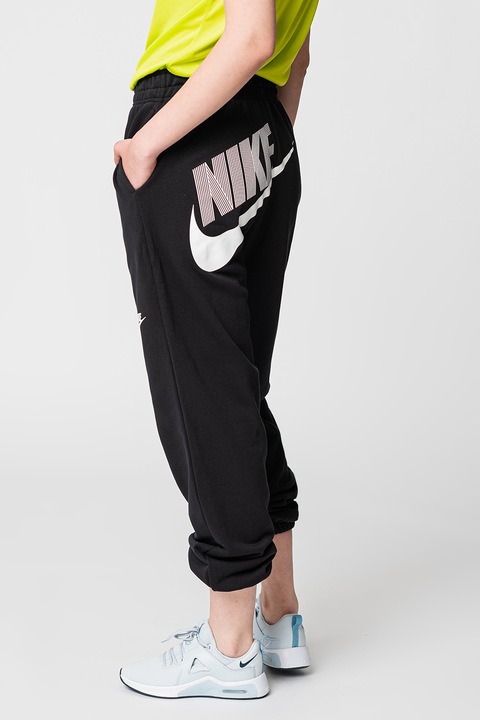 Nike, Спортен панталон с връзка и лого, Бял/Черен, XL