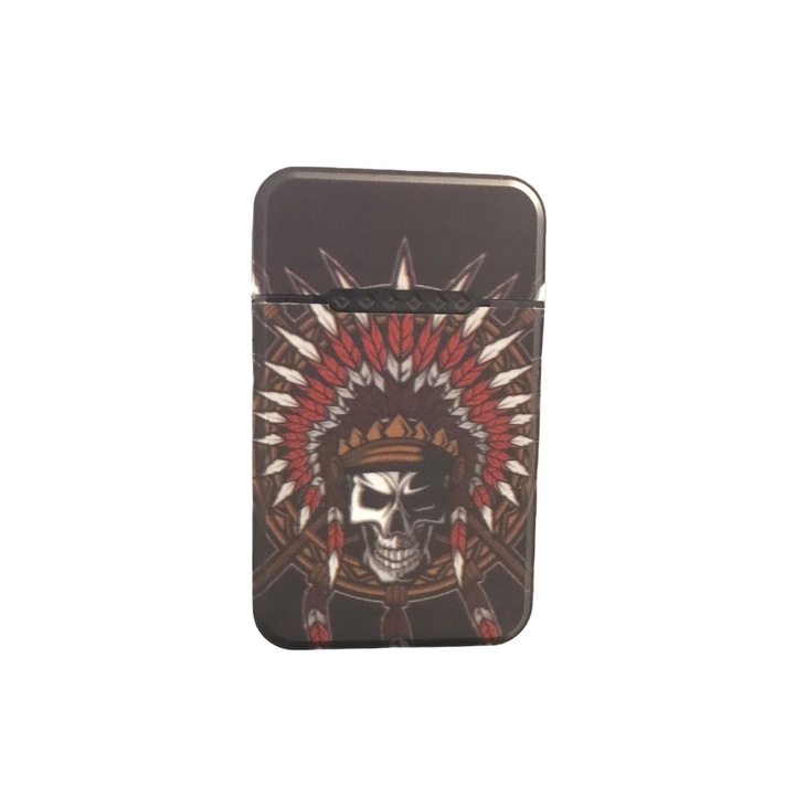 Bricheta Gentelo Skull Hindi cu gaz, flacara antivant puternica, reglaj intensitate, reincarcabila