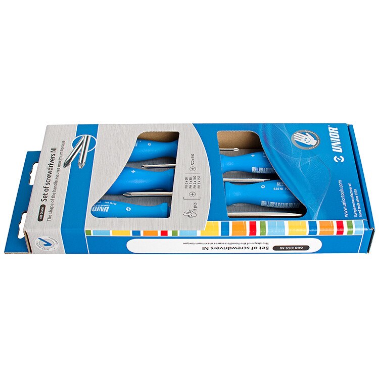 Set compus din 5 surubelnite NI marca Unior cu dimensiune de: Ph0; Ph1; Ph2; Ph3; Pz2