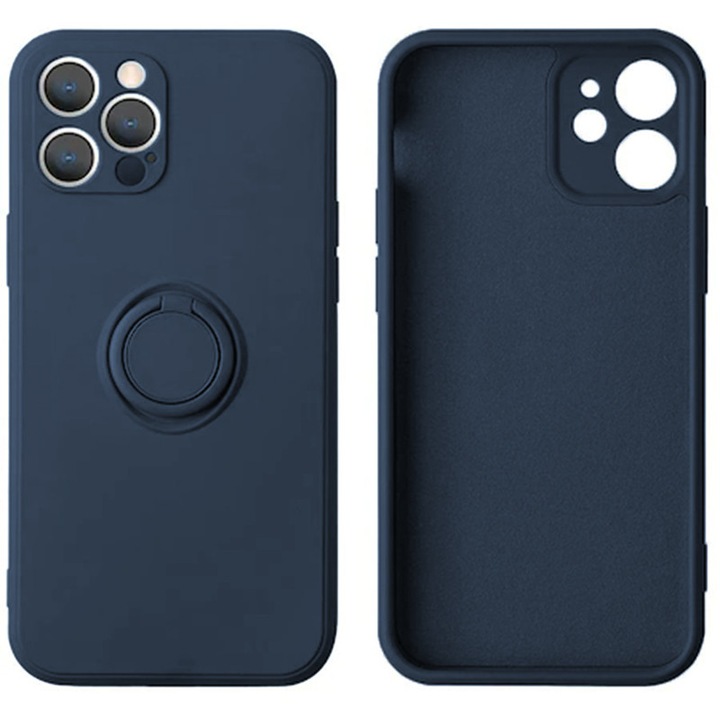 Szilikon tok Apple iPhone SE 3 2022 telefonhoz, mágneses gyűrűtartó, állvány, Optim Tech, kék