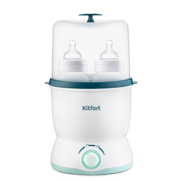 Нагревател за бутилки Kitfort KT-2302, Регулируем термостат, Функция за стерилизация, Бял/Син