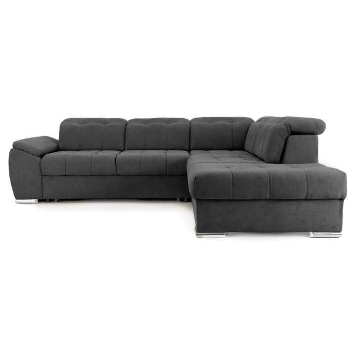 Coltar Extensibil Enzo, 265x230x80 cm, cu tetiere reglabile, Dreapta, Gri