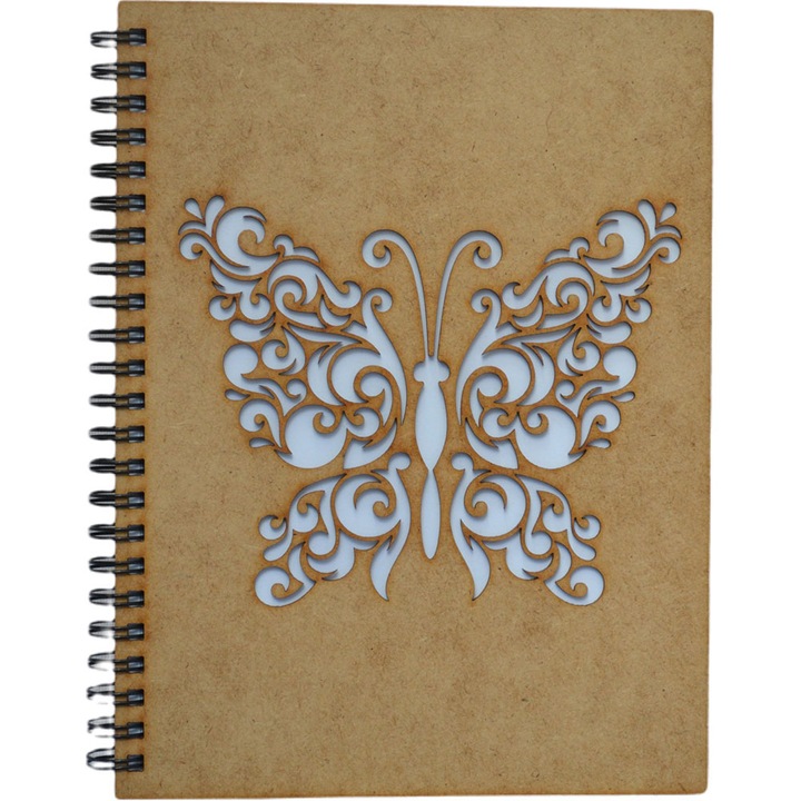 Agenda coperta lemn, decupata, A5 - Fluture