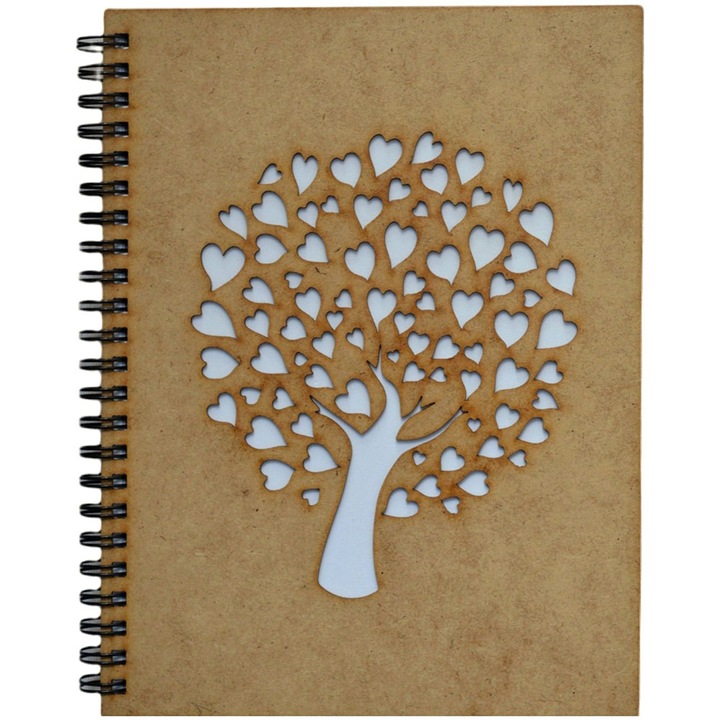 Agenda coperta lemn, decupata, A5 - Inimioare