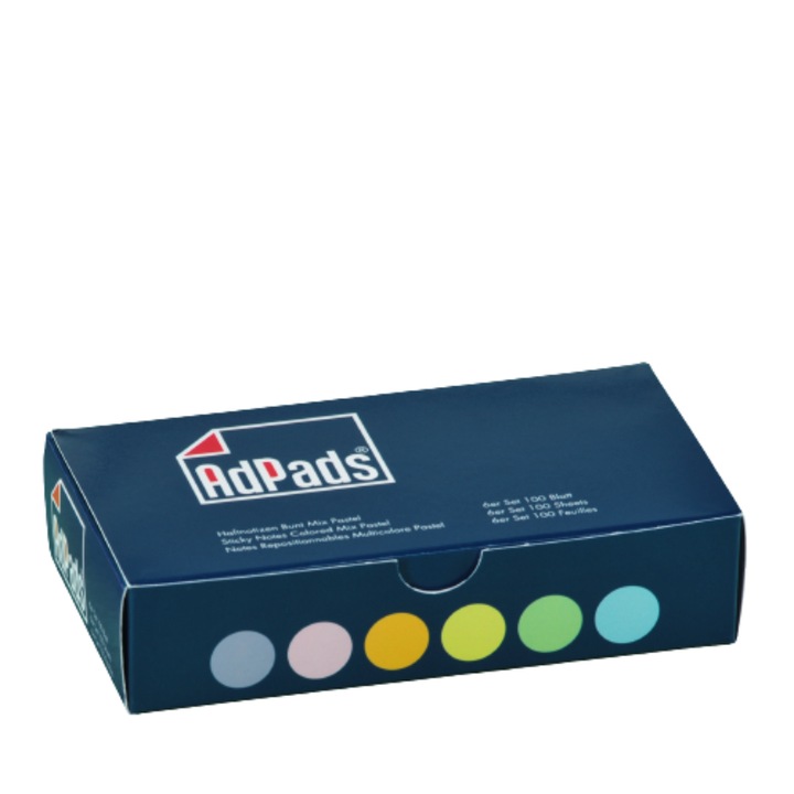Set Note lipicioase autoadezivem AdPads®, 75 x 70 mm, 6 blocuri a cate 100 de coli, Pastel
