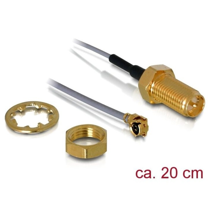 DeLock Antenna Cable RP-SMA jack bulkhead to MHF plug 1.13 20cm thread length 10mm 6GHz, 147492, Kábel