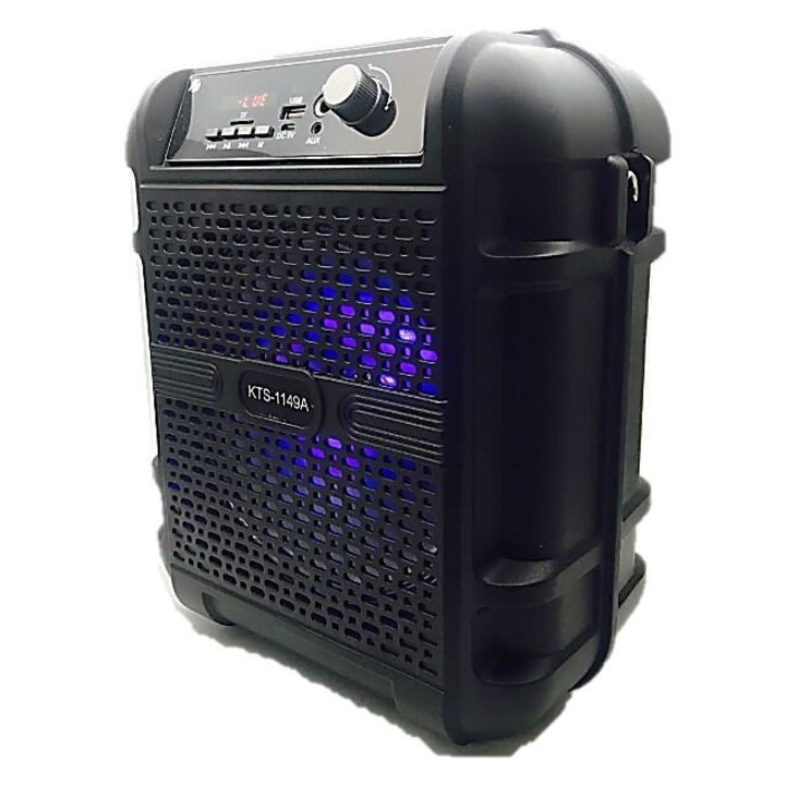 Bluetooth Тонколона KTS-1149A Kynexi, 8 инчов басов говорител, Светлинни ефекти, Bluetooth, Радио, USB кабел, Микрофон, Дистанционно управление, Черен