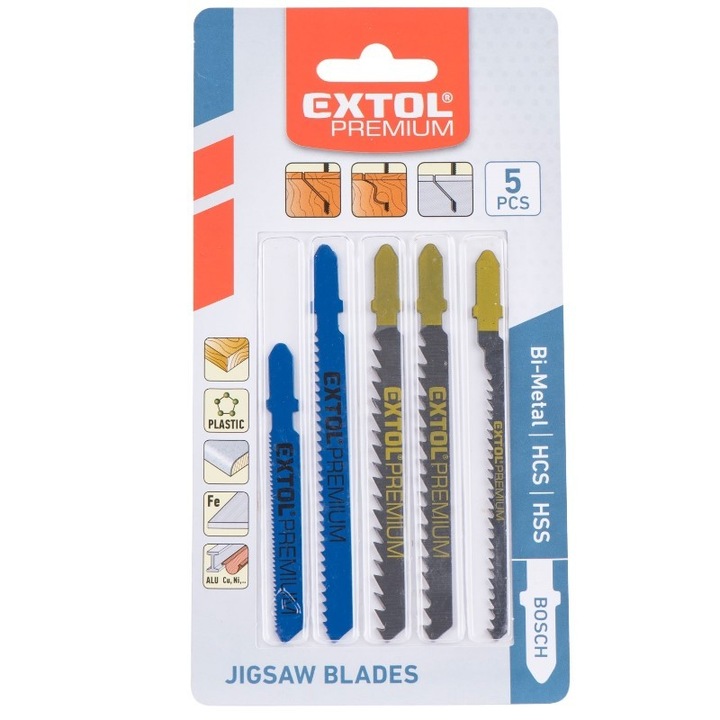 Set 5 lame fierastrau vertical mix, Extol Premium, Bi-metal, HSS, HCS