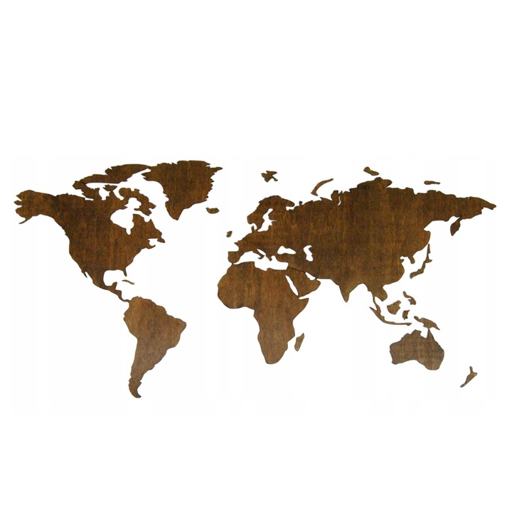 Harta lumii, Lemn, efect 3D, Maro, 120x60 cm