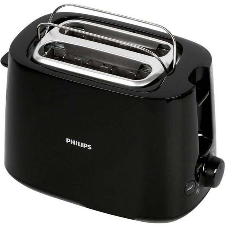 Prajitor de paine Philips HD2581/90, 830 W, 2 felii, 8 setari rumenire, Grill, Functie reincalzire si dezghetare, Negru