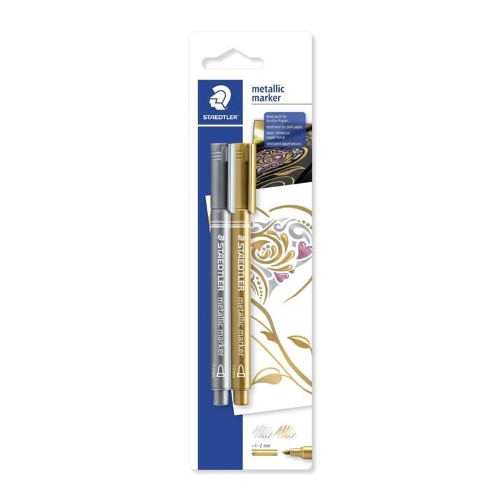 Комплект маркери Staedtler 8323-SBK2, Златист / Сребрист, 2 броя