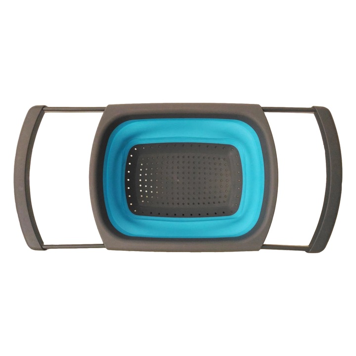 Strecuratoare pliabila din silicon cu manere extensibile, Albastru, 39 x 26 x 12 cm