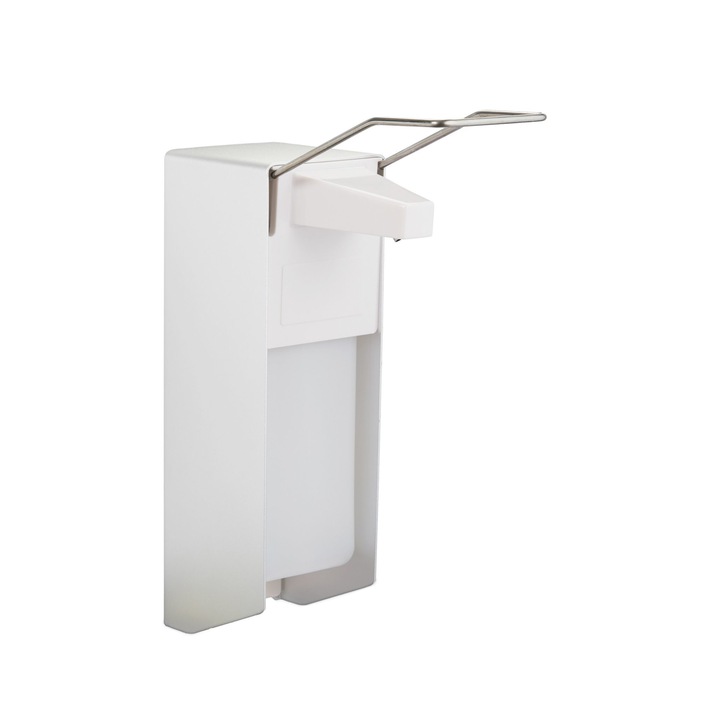 Dispenser-dozator, sapun lichid, manual, 1000 ml, alb/argintiu, 8 x 15 x 28 cm