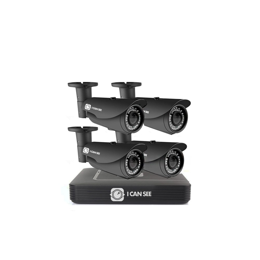 Kit supraveghere ICANSEE ICS-KU100-4MV, cu 4 camere de exterior HD 720p, DVR 4 canale Full HD, 4 canale audio