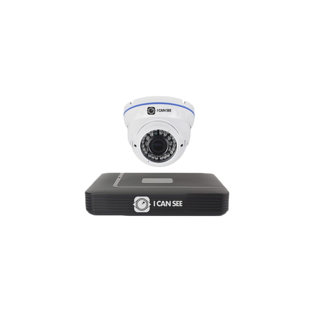 Kit supraveghere ICANSEE ICS-KIP240-1AV, cu o camera varifocala de interior, IP ONVIF, Full HD 1080p, DVR HIBRID 4 canale Full HD 1080p, 1 canal audio