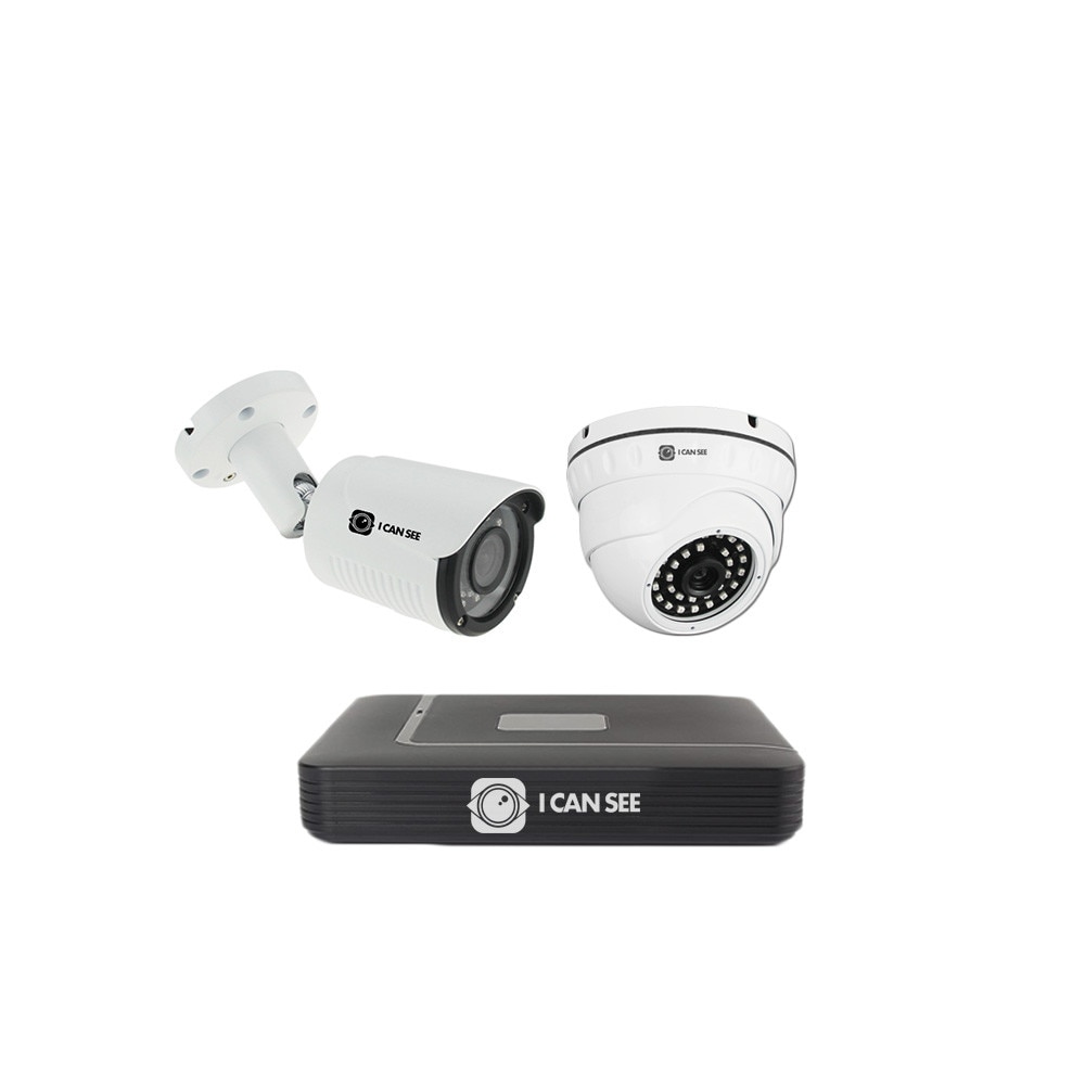 Kit supraveghere ICANSEE ICS-KIP240-1AV1S, cu o camera varifocala de interior si una de exterior, IP ONVIF, Full HD 1080p, DVR HIBRID 4 canale Full HD 1080p, 1 canal audio