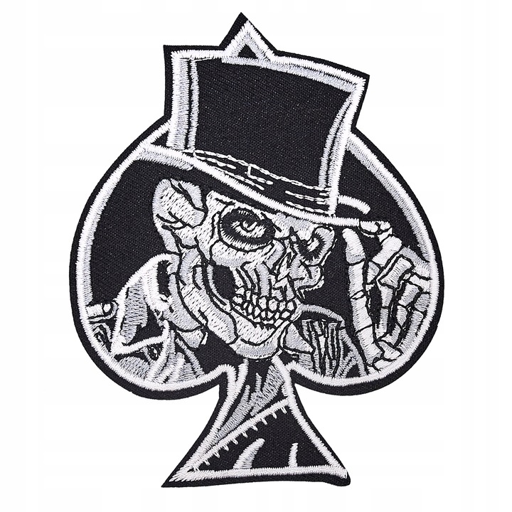 Petic Textil, Little Angel, Craniu intr-o palarie, varf, Alb/Negru, 8 cm x 10 cm