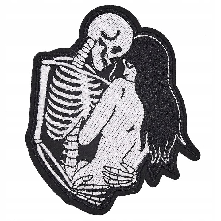 Текстилна нашивка, Little Angel, Скелет и жена, Бяло/Черно, 9 см x 10.5 см