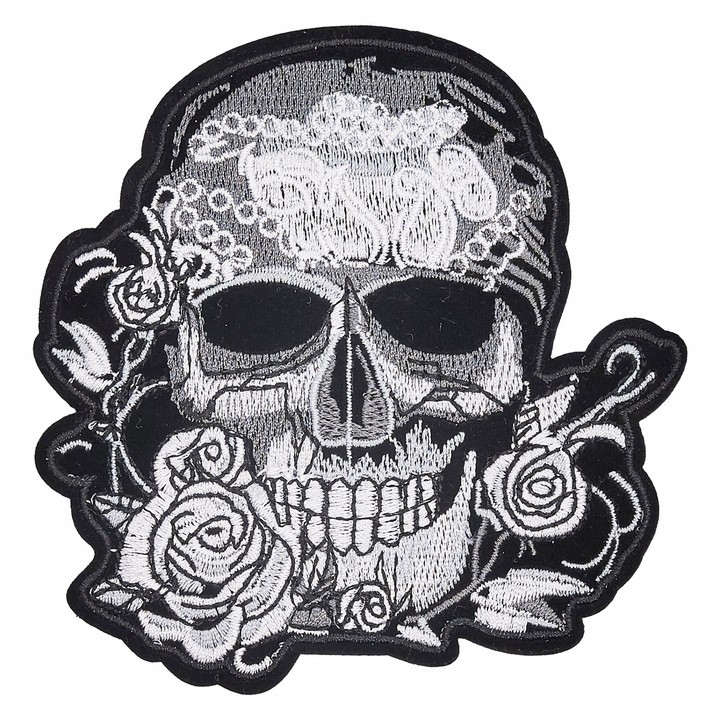 Petic Textil, Little Angel, Craniu cu o floare, Alb/Negru, 9.5 cm x 10 cm