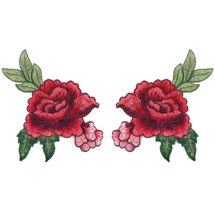 Petic Textil, Little Angel, Flori, trandafiri, 2 bucati, Rosu, 11 cm x 14.5 cm