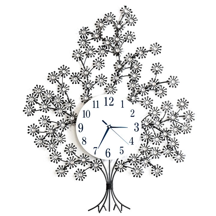 Ceas de perete, stil elegant, Metal, mecanism Silentios, D4182, 80x65 cm, Negru