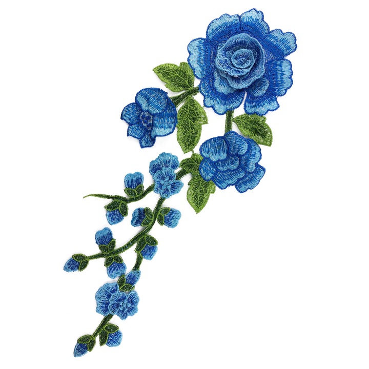 Petic Textil, Little Angel, Flori, trandafiri, efect 3D, Albastru, 13 cm x 32 cm