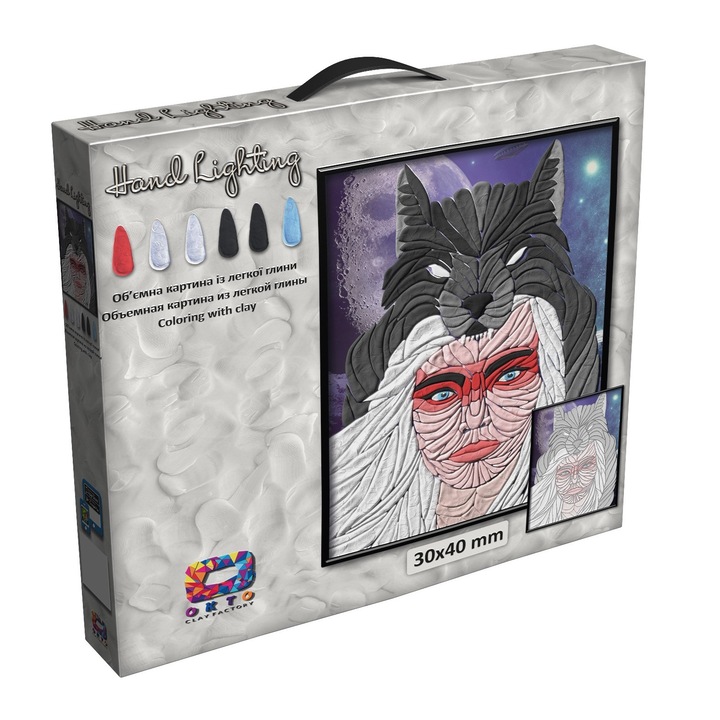 Set pictura 3D cu argila usoara, 40x30cm - Woman Wolf