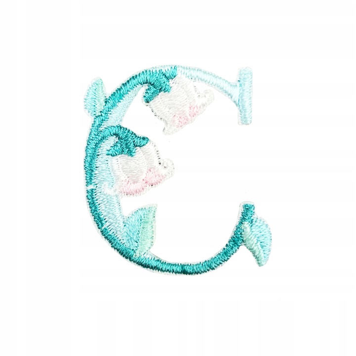 Petic Textil, Little Angel, Scrisoare c cu flori, Verde, 3.3 cm x 3.5 cm