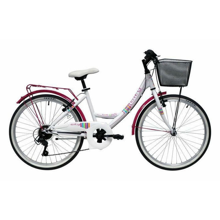 Градски велосипед 24" стоманена рамка, 6 скорости, Shimano TY-21 V-brakes, бял/бежов