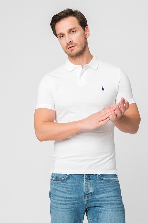 Polo Ralph Lauren, Tricou polo slim fit cu logo brodat Core, Alb optic