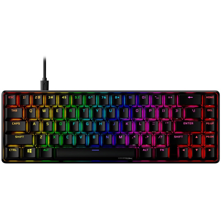 Tastatura gaming mecanica HyperX Alloy Origins 65 RGB, switch HX Aqua - Tactile, soft NGENUITY, cablu USB-C detasabil, taste PBT double-shot, layout US, negru