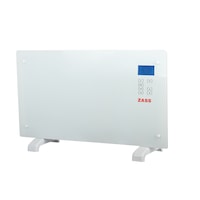 Convector electric de podea Zass ZKG 01, 2000 W, Suprafata de sticla, Touch screen, Afisaj LCD, 3 functii, Montare pe perete, Alb