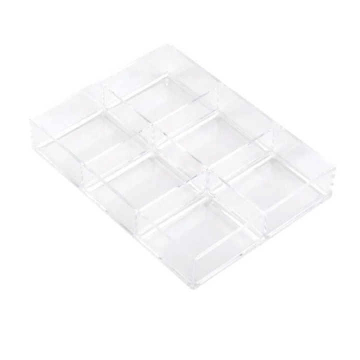 Ékszerrendező, átlátszó, 6 rekeszes, 15x11x2,5 cm