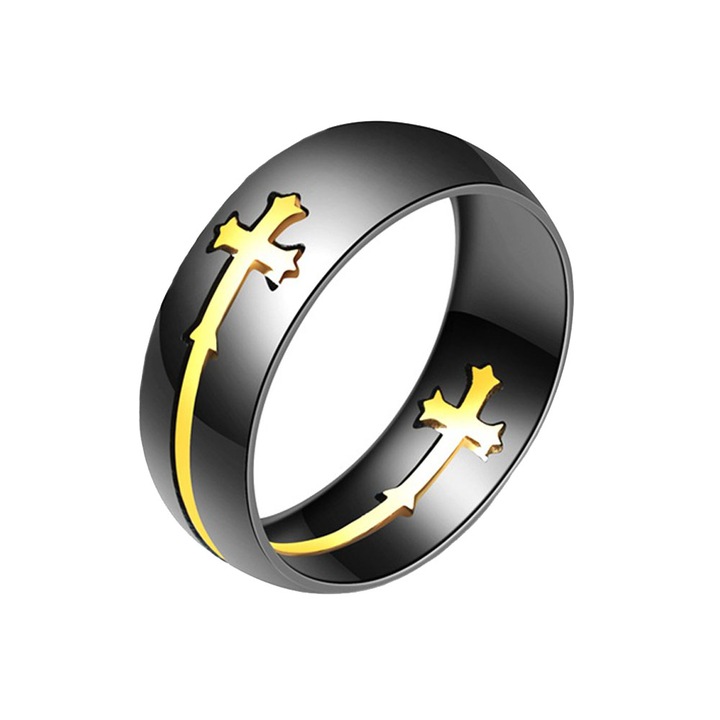 Inel inox, Sic Moda, Negru, US, Auriu/Negru