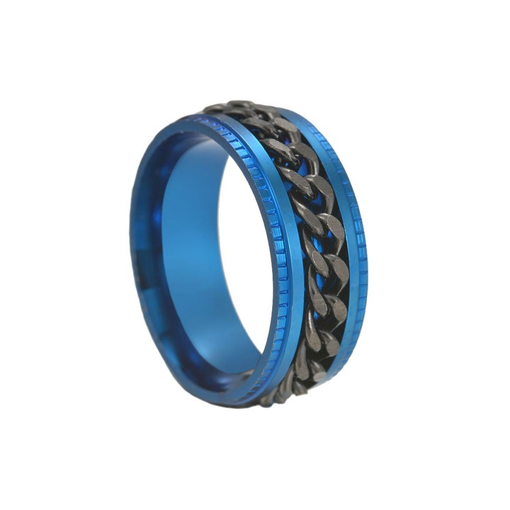 Inel inox, Sic Moda, Albastru, US, Negru/Albastru