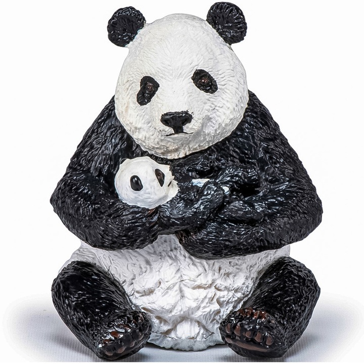 Figurina Papo - Animale salbatice, Urs panda sezand cu pui in brate