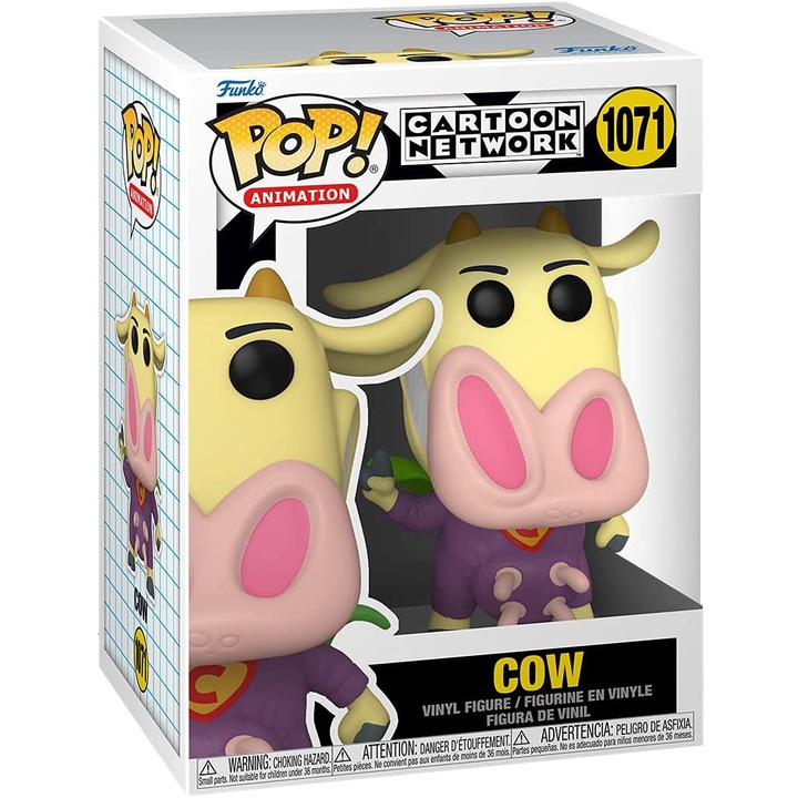 Figurina Cartoon Network, Cow and Chicken, Super Cow, Galben, 9.5 cm