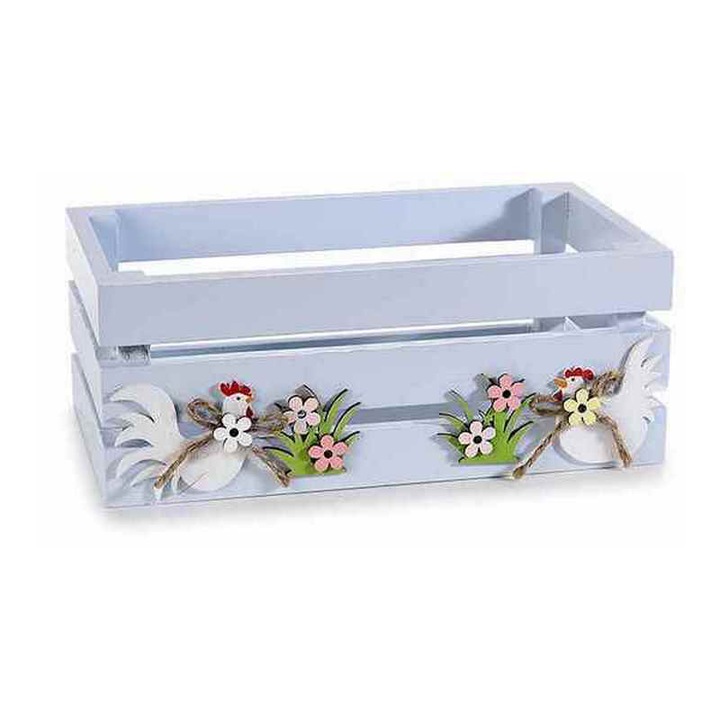 Синя дървена кошница модел Chickens 18х11х7 см