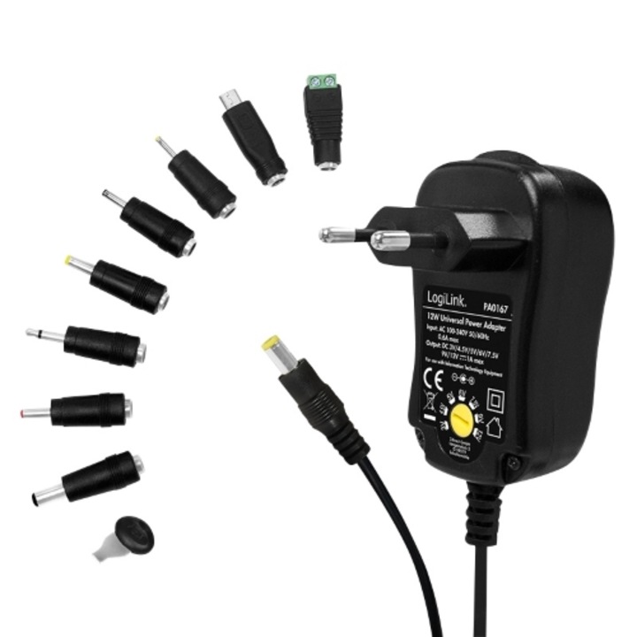 Adapter, Digital One SP00368 PA0167, Logil 8 hegyes, 220V - 3-12V, 1A max, 12W