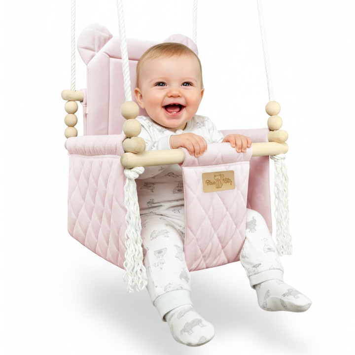 Leagan de copii si bebelusi, BlueKitty, pentru interior si exterior, 34 x 34, 70 cm, Velvet roz