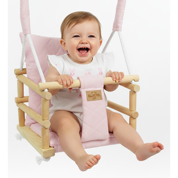 Leagan de copii si bebelusi, BlueKitty, 3 in 1, pentru interior si exterior, 34 x 34 x 34 cm, roz