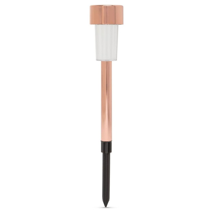 Lampa Solara LED din Metal Satinat Auriu Rose, Lumina Alb Rece, Inaltime 30 cm