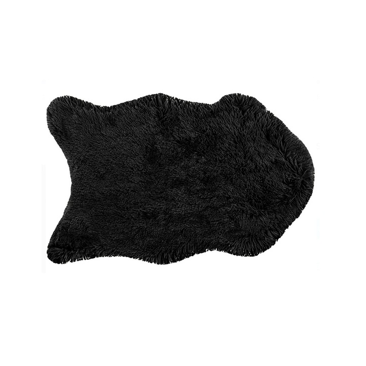 Covor decorativ de blana neagra Lumi LUXURY®, 55 x 90 cm